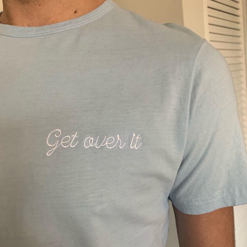 TOPMAN Embroidered “Get Over It” Light Blue Tshirt